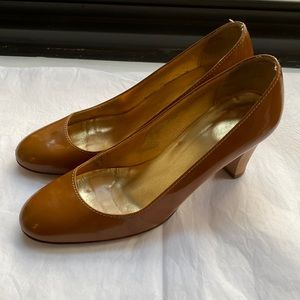 J Crew Neutral Tan Patent Leather Wood Block Heel